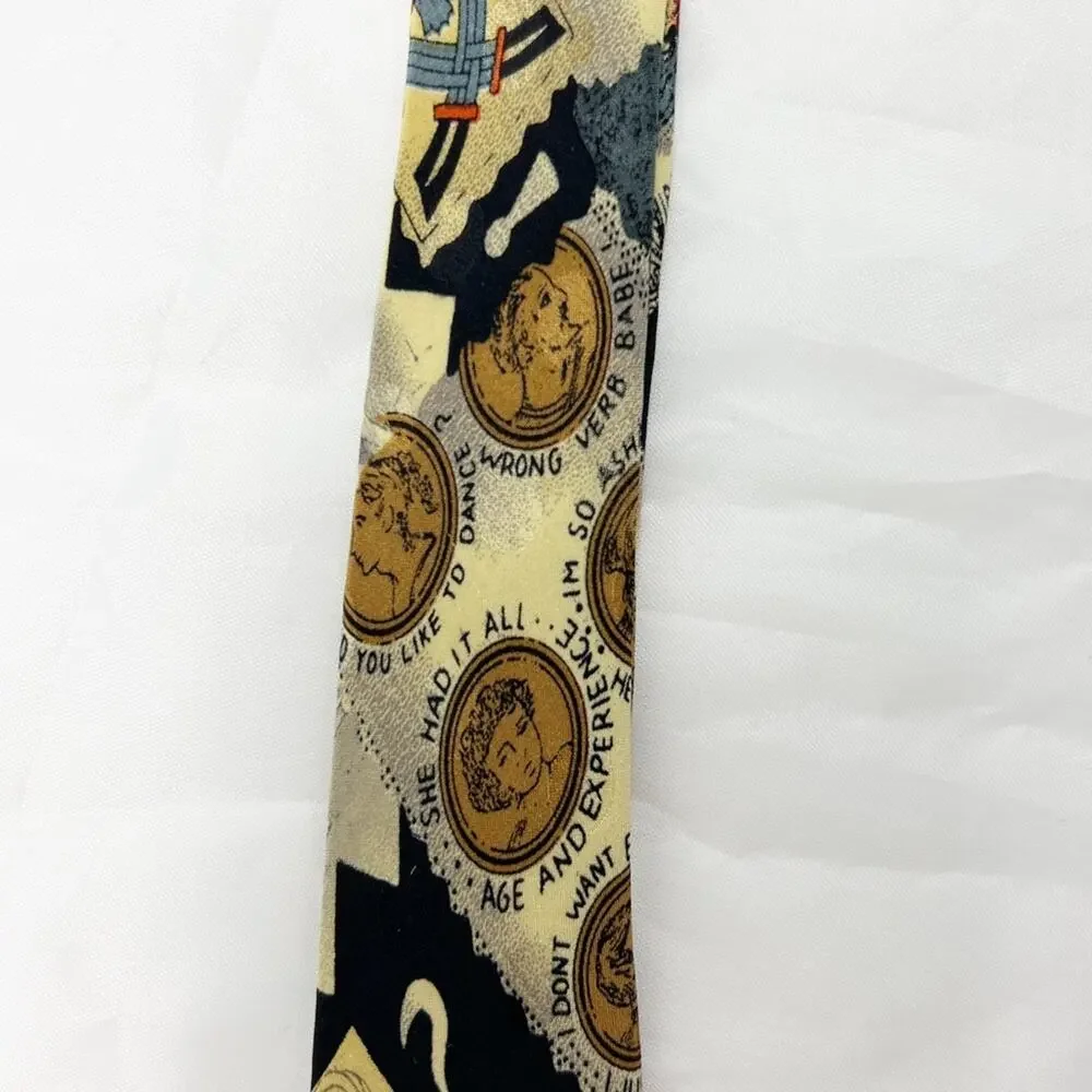 Vintage Nicole Miller 1990s Silk Tie Necktie Whimsical Print 90s Devil Crab